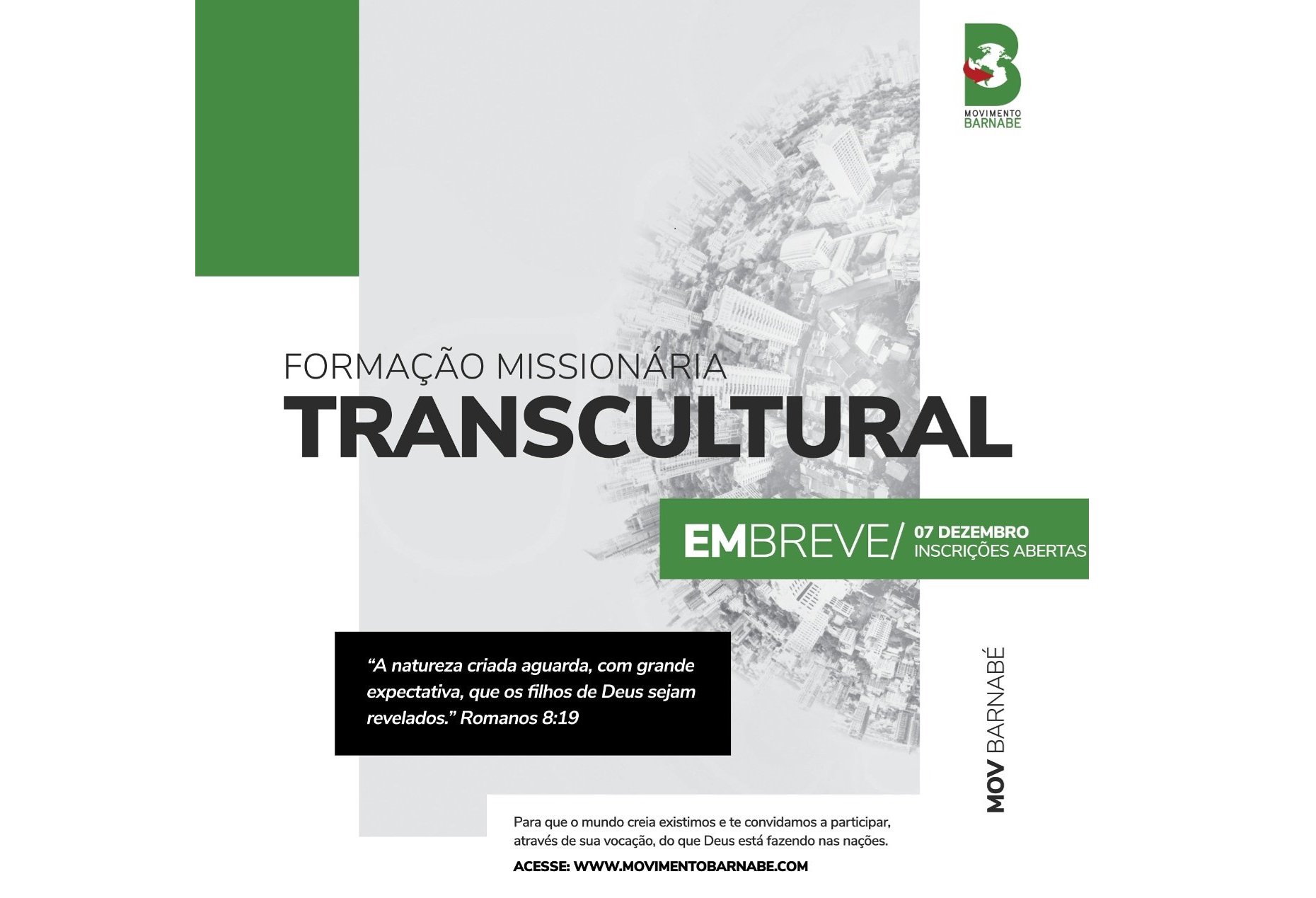 Movimento Barnabé abrirá inscrições para Formação Missionária Transcultural