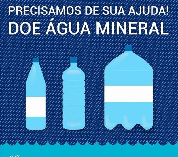 Pedido de doao de gua mineral, com desenho de garrafas de gua